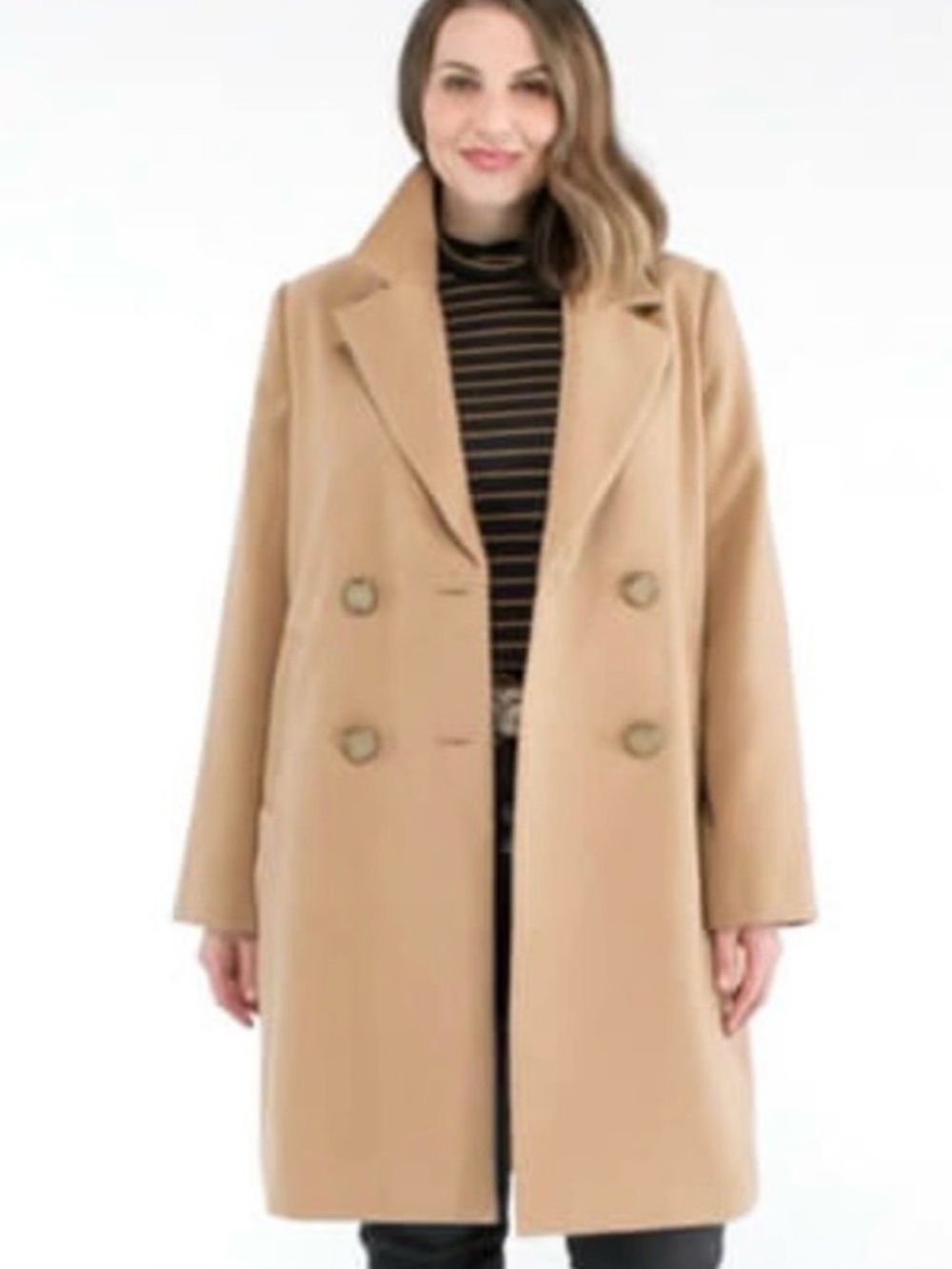 CAbi #4113 Women's Heritage Coat Camel Double-Breasted Wool Trench Coat Size M